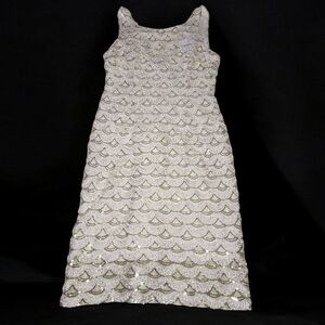 Covington Womens Sz 6 White Gold Sequin Cocktail Dress Sleeveless